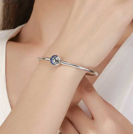 Blue CZ Moon and Star Clasp Bangle