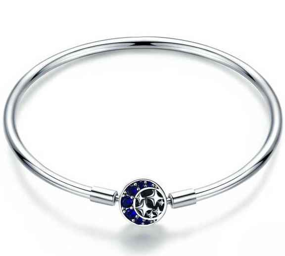 Blue CZ Moon and Star Clasp Bangle
