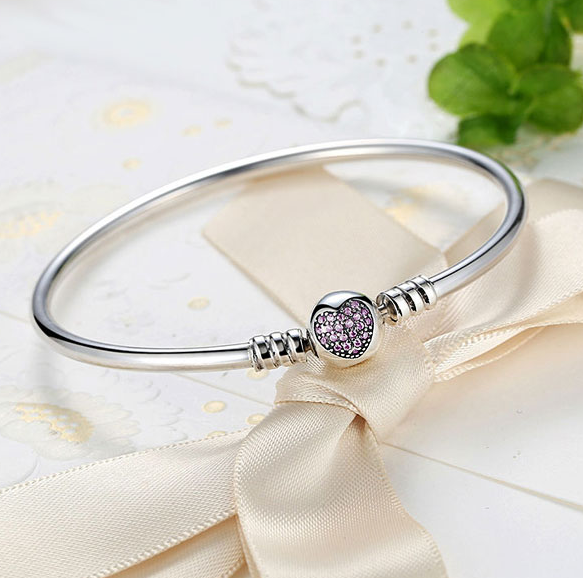 Pink CZ Heart Bangle
